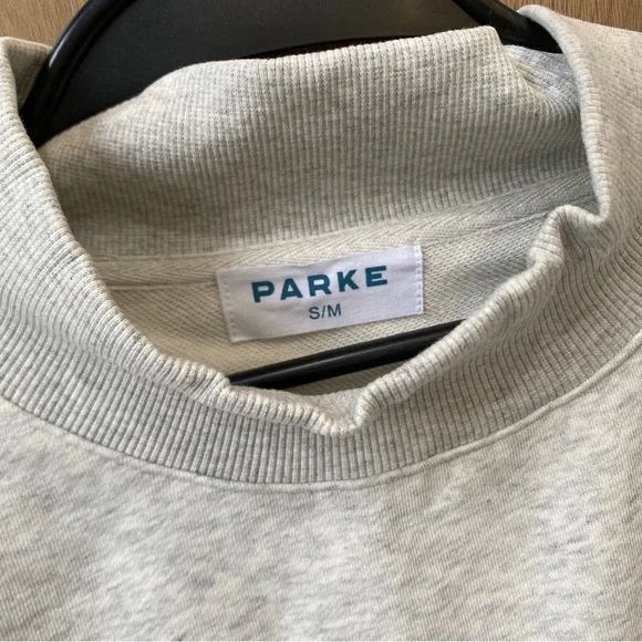 PARKE Light Gray Crewneck Sweatshirt with Red & Blue Flag Print - Picture 4 of 7